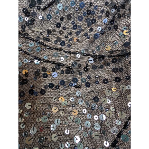 Teri Jon Rickie Freeman Sequin Overlay Formal Dress w/ Feathers Black 4 - Picture 14 of 14